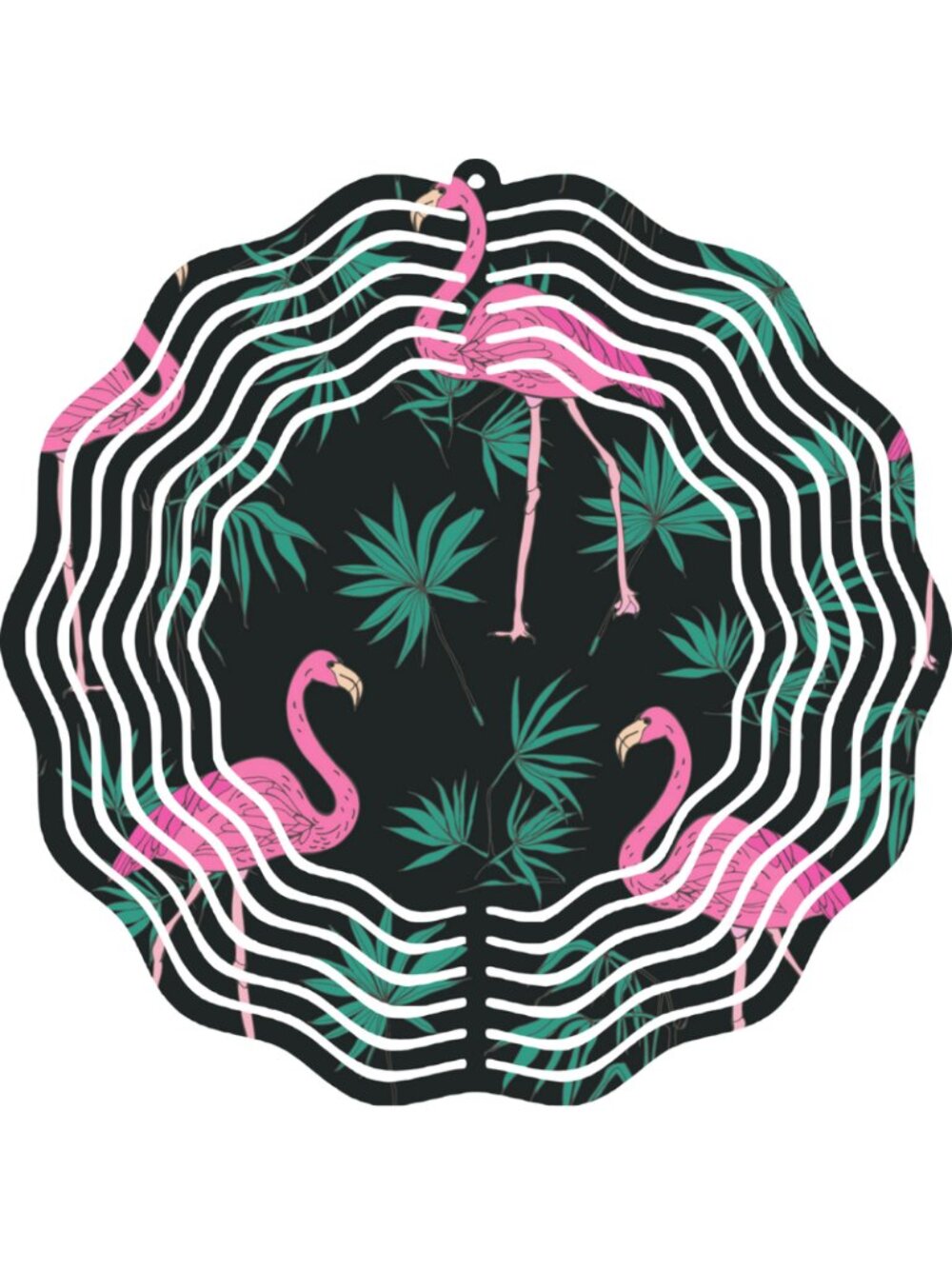 Pink Flamingo Wind Spinner Tropical Palm Leaves Metal Hanging Garden 3D Yard Art